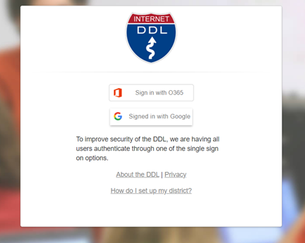 screenshot of the DDL login page
