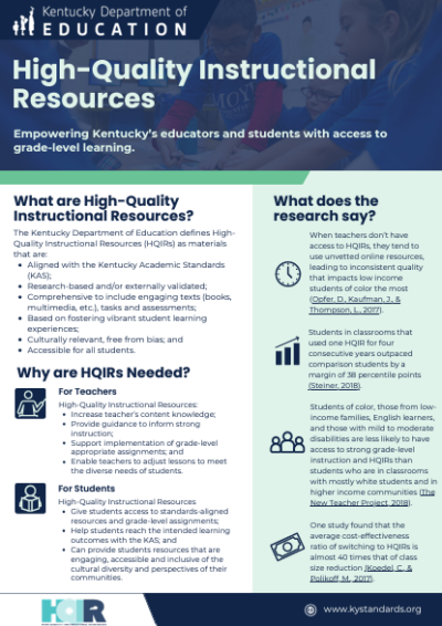 High-Quality Instructional Resources one-page overview document (opens PDF)