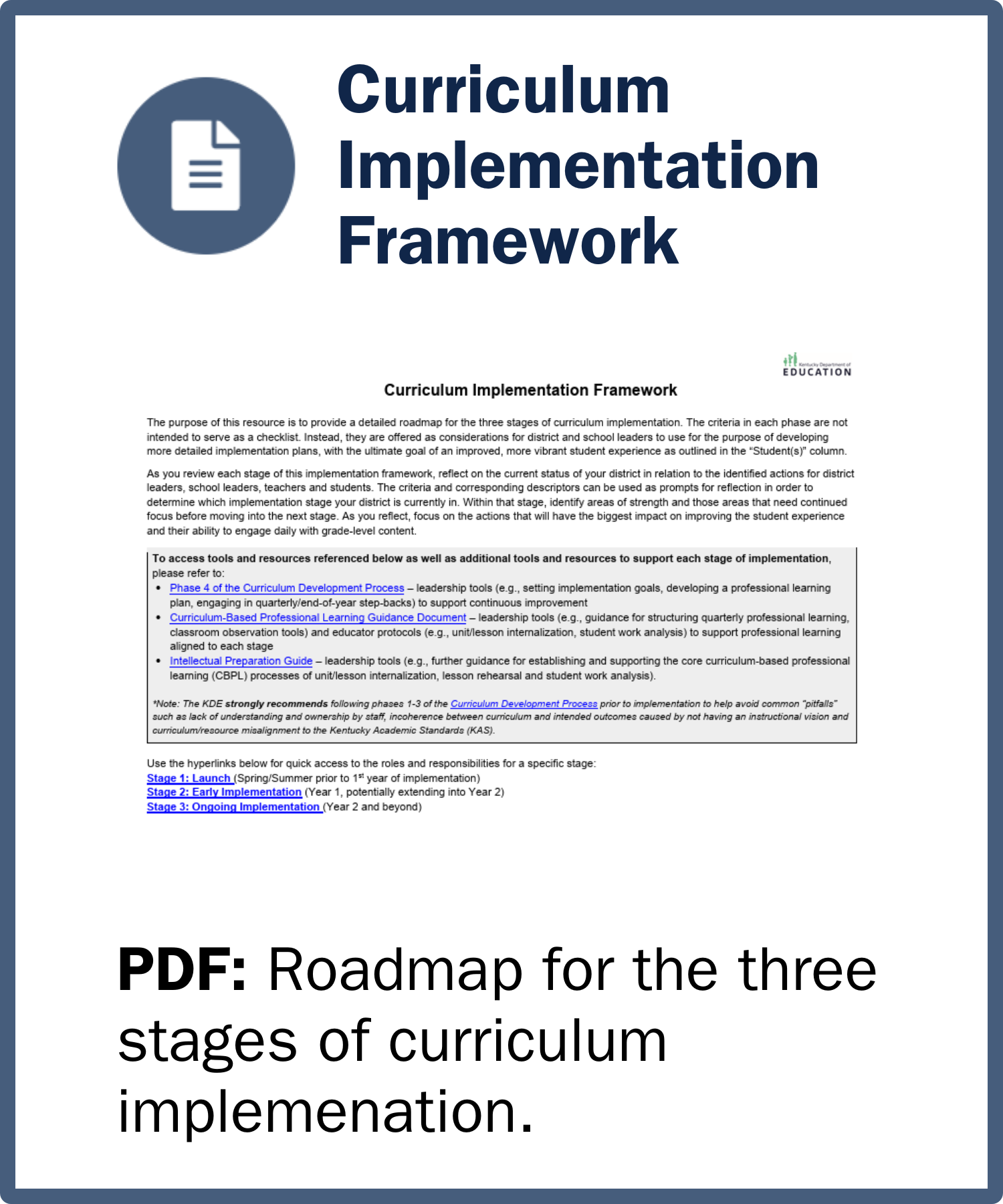 Curriculum Implementation Framework PDF: Roadmap for the three stages of curriculum implementation.