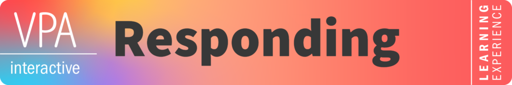 Banner with gradient background from warm yellow to cool blue, featuring bold black text ‘Responding’ and white text ‘VPA interactive’ on the left and ‘Learning Experience’ vertically on the right.