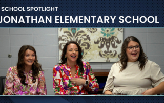School Spotlight: Jonathan Elementary School. Teachers Mackenzie Wilson and Kayla Thomas sit with Principal Lyndsie Dempsey, smiling during an interview.